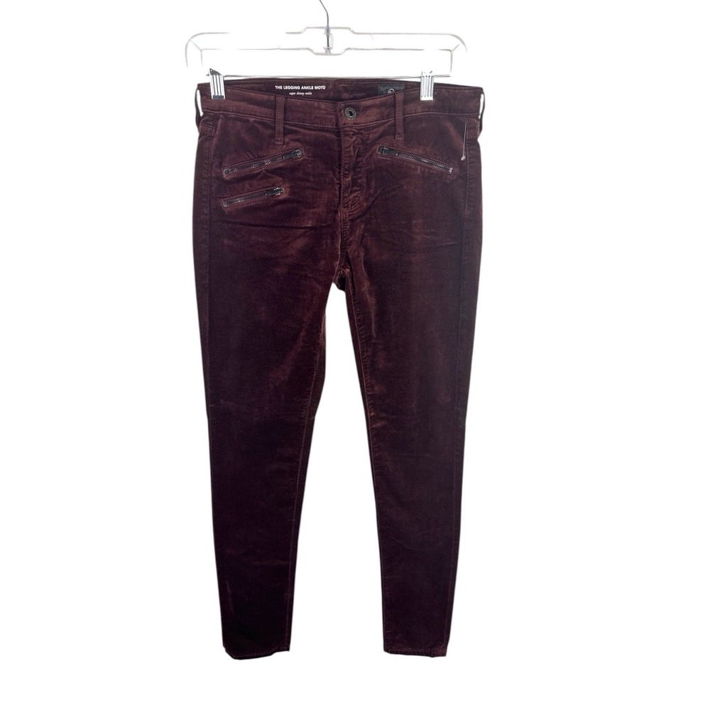 AG Adriano‎ Goldschmied Women's 27 Velvet Legging Ankle Moto Jeans Wine NWT